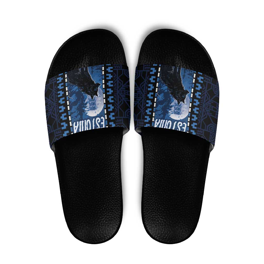 Estonia Slide Sandals Night Wolf With Pattern - Wonder Print Shop