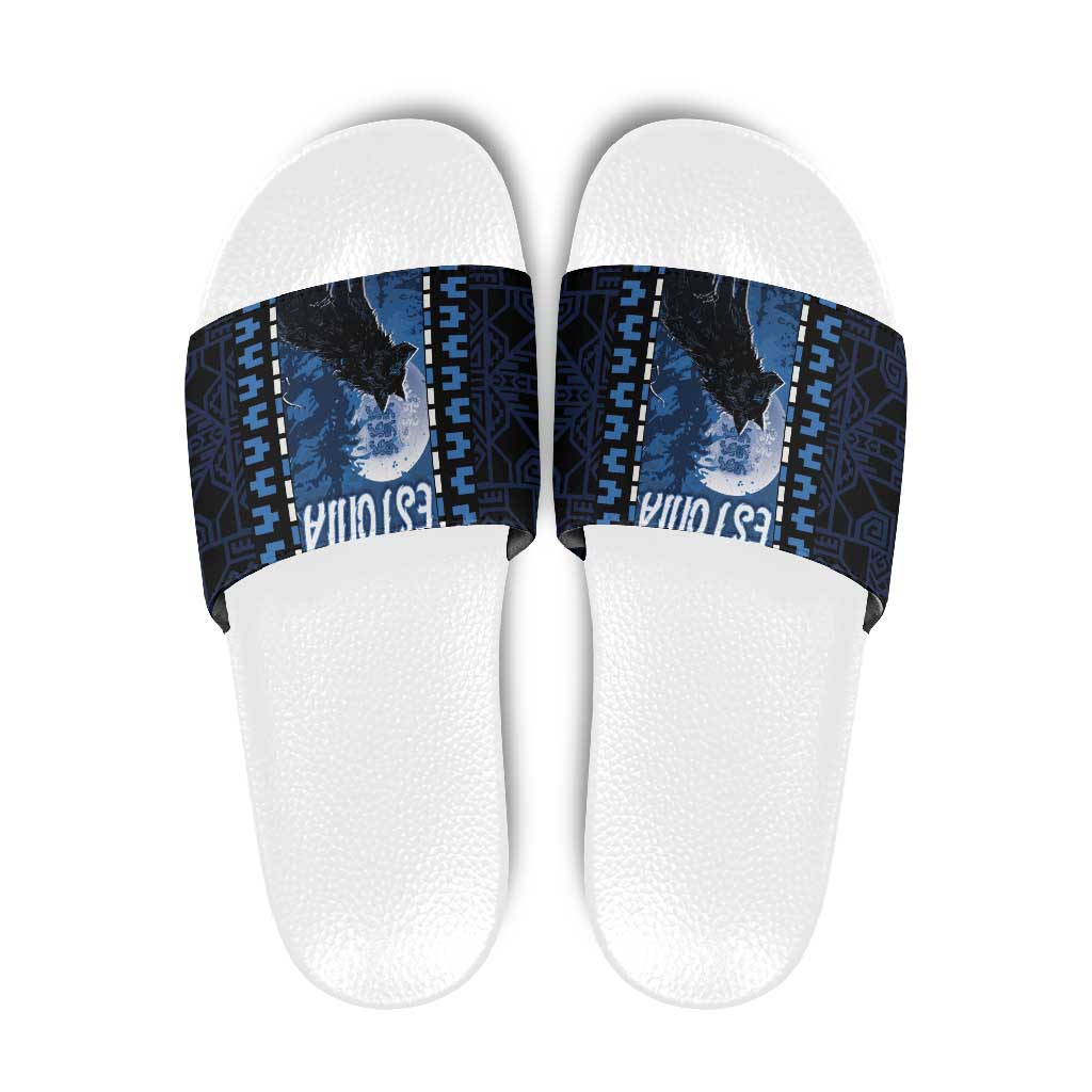 Estonia Slide Sandals Night Wolf With Pattern - Wonder Print Shop