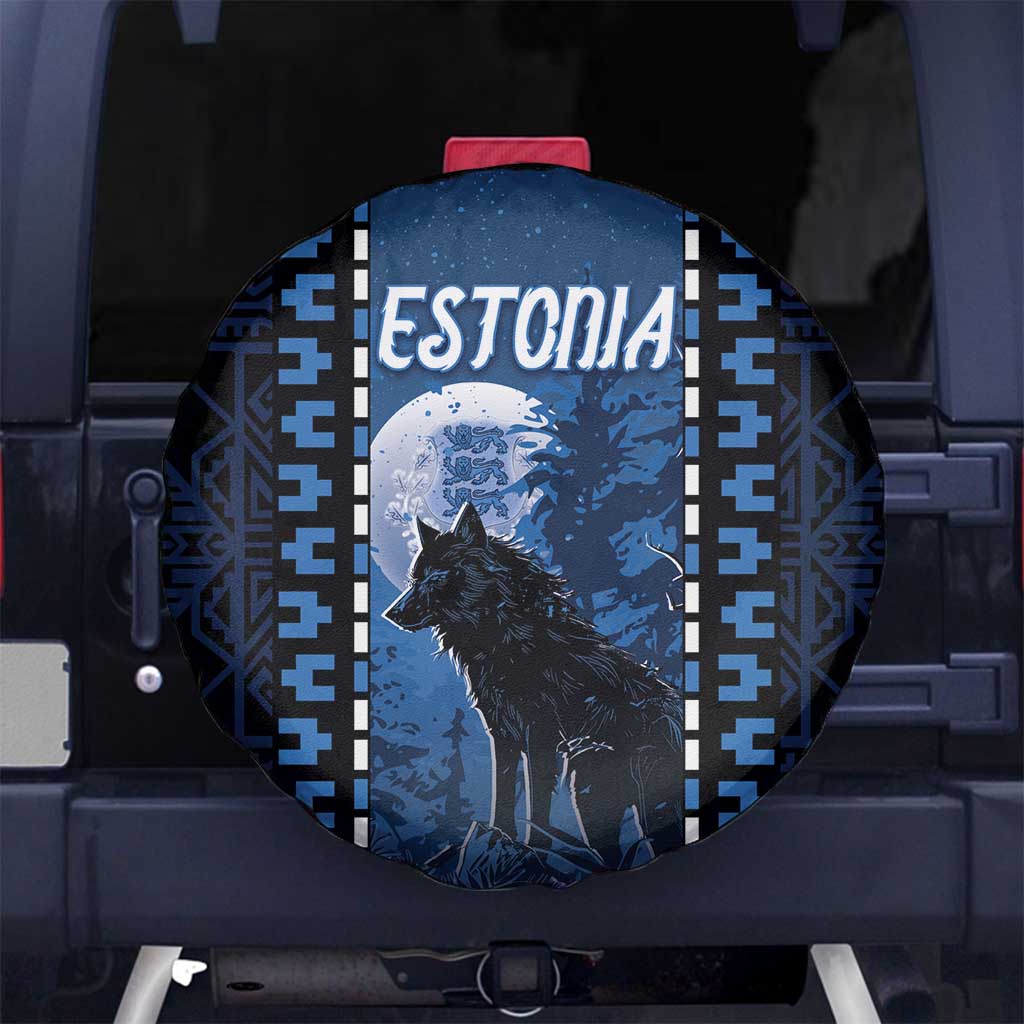 Estonia Spare Tire Cover Night Wolf With Pattern - Wonder Print Shop