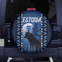 Estonia Spare Tire Cover Night Wolf With Pattern - Wonder Print Shop