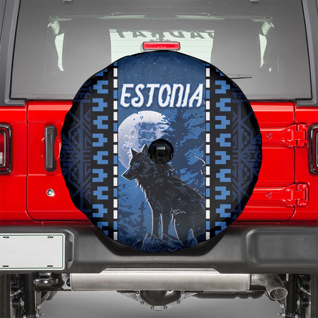 Estonia Spare Tire Cover Night Wolf With Pattern - Wonder Print Shop