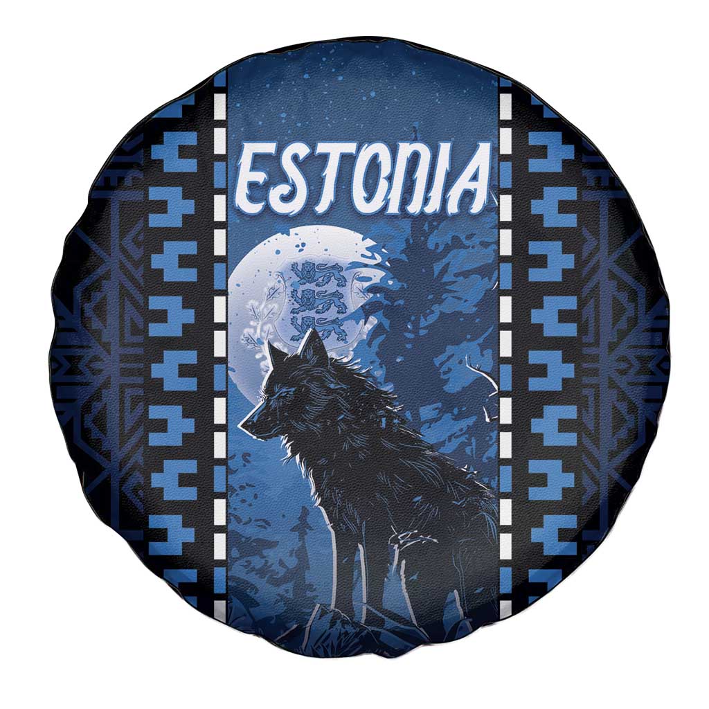 Estonia Spare Tire Cover Night Wolf With Pattern - Wonder Print Shop