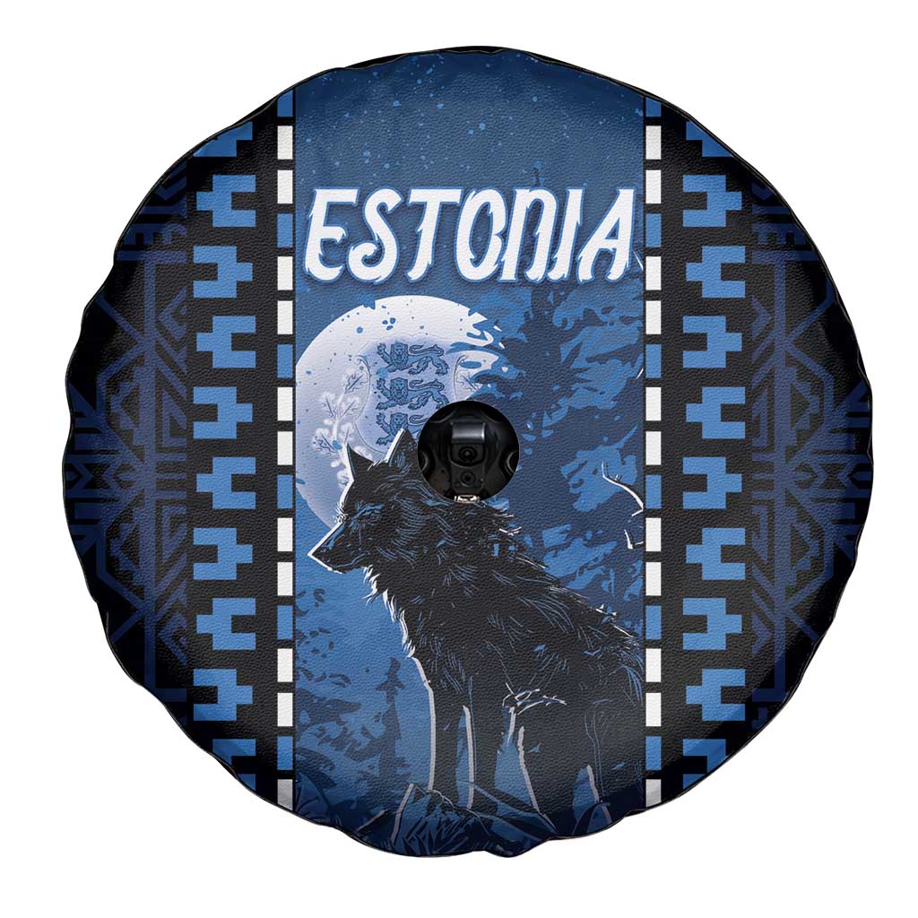 Estonia Spare Tire Cover Night Wolf With Pattern - Wonder Print Shop