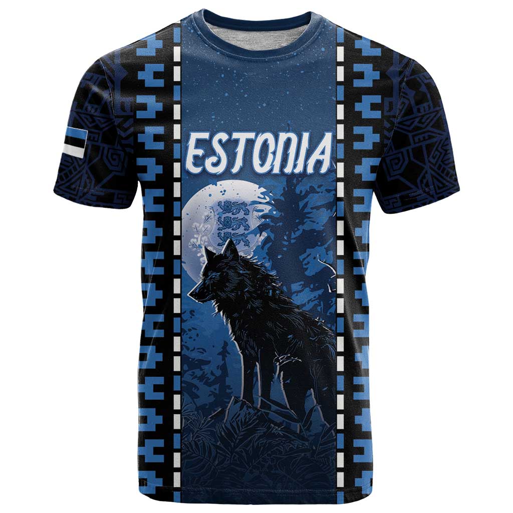 Personalized Estonia T Shirt Night Wolf With Pattern - Wonder Print Shop