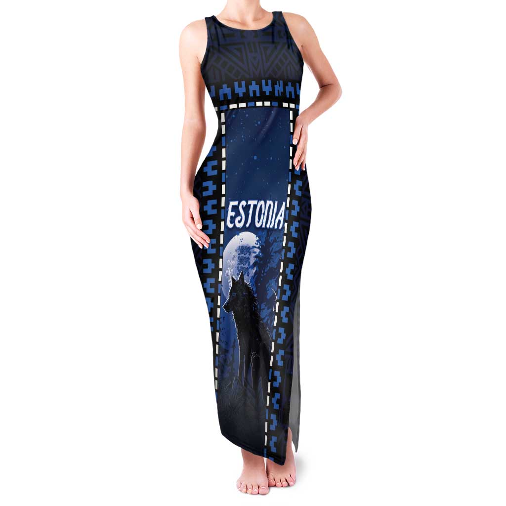 Personalized Estonia Tank Maxi Dress Night Wolf With Pattern - Wonder Print Shop