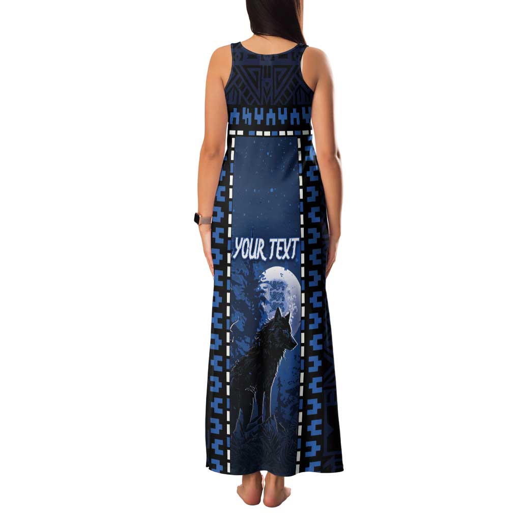 Personalized Estonia Tank Maxi Dress Night Wolf With Pattern - Wonder Print Shop