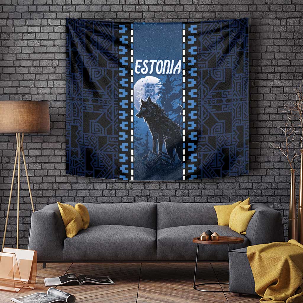 Estonia Tapestry Night Wolf With Pattern - Wonder Print Shop