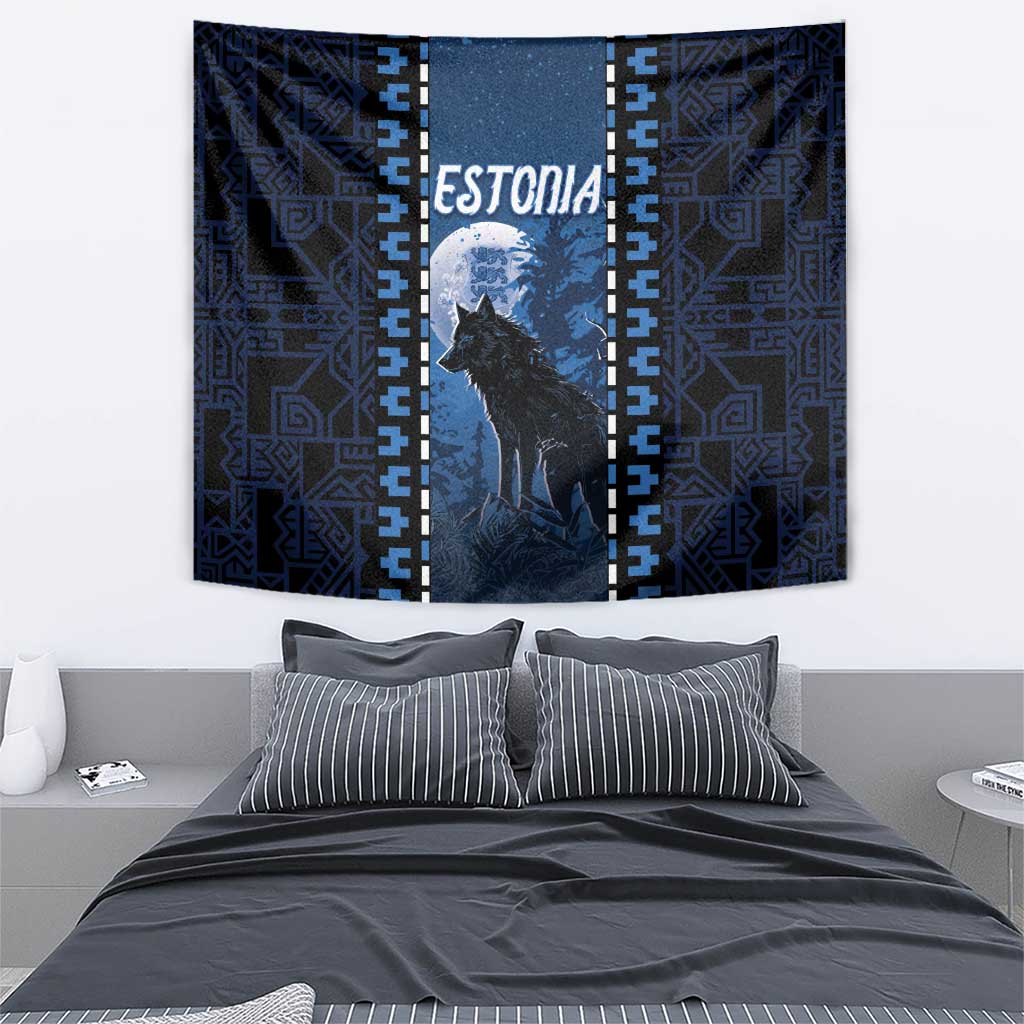 Estonia Tapestry Night Wolf With Pattern - Wonder Print Shop