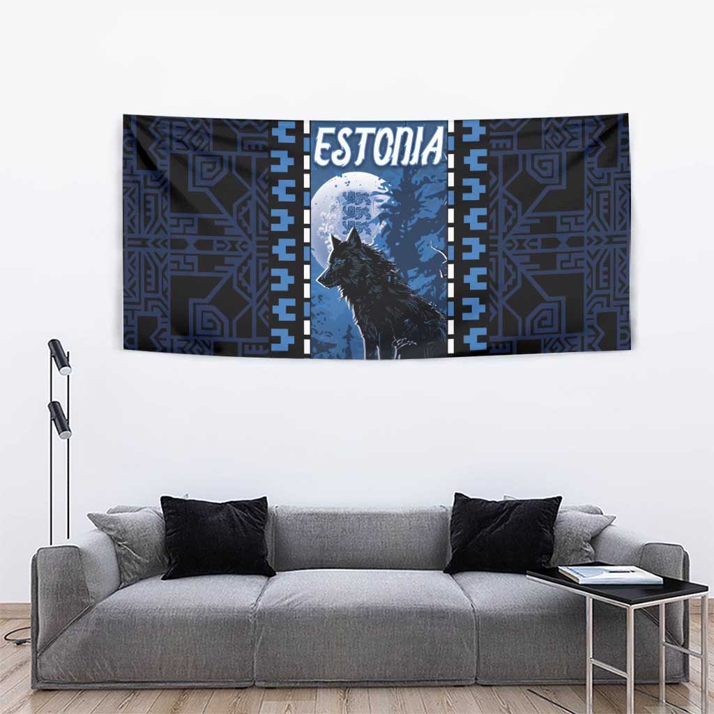 Estonia Tapestry Night Wolf With Pattern - Wonder Print Shop
