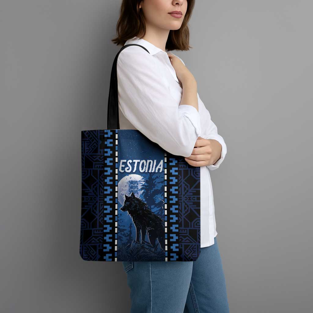 Estonia Tote Bag Night Wolf With Pattern - Wonder Print Shop