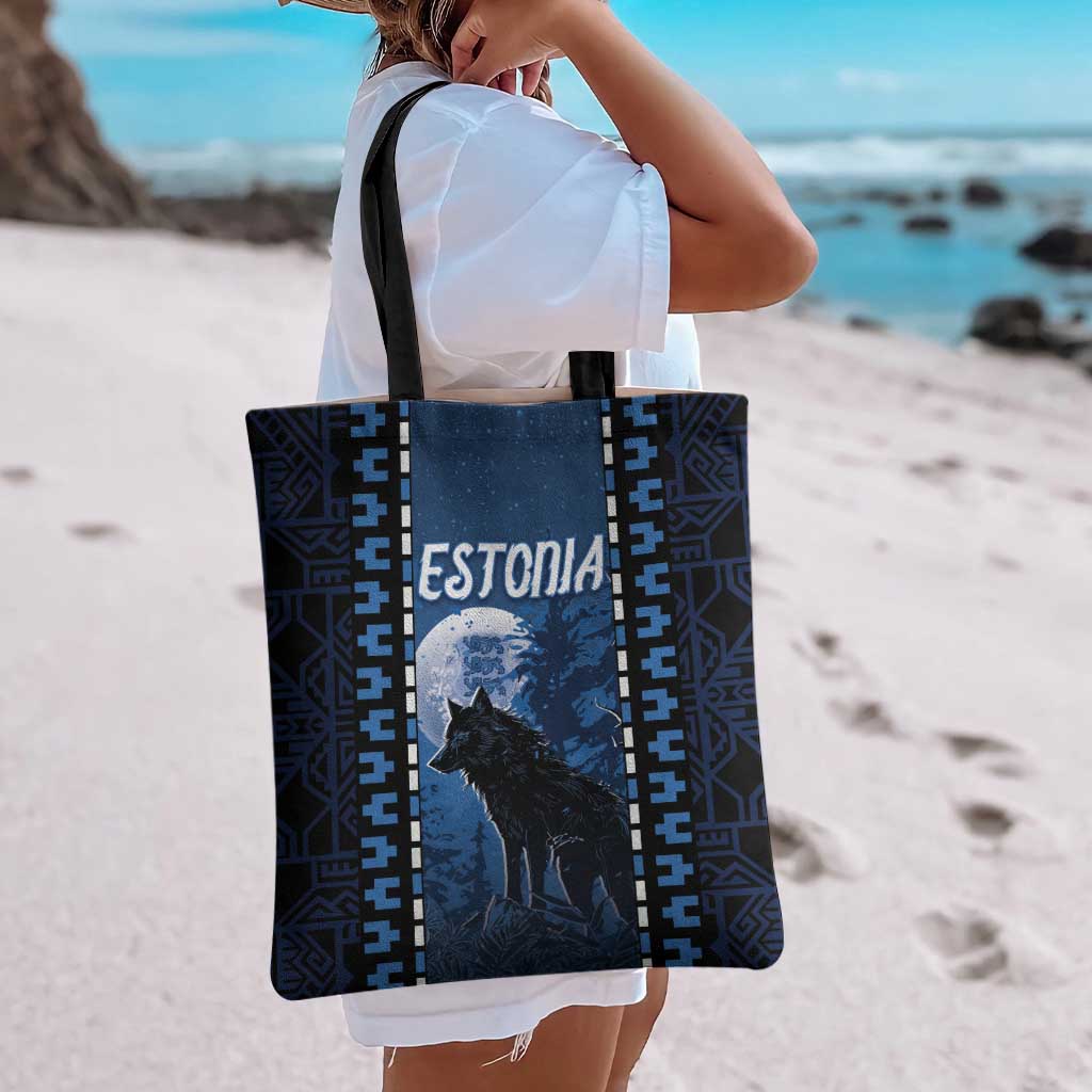 Estonia Tote Bag Night Wolf With Pattern - Wonder Print Shop