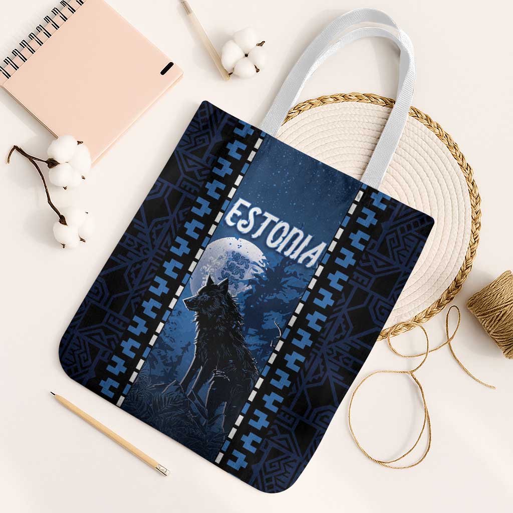 Estonia Tote Bag Night Wolf With Pattern - Wonder Print Shop