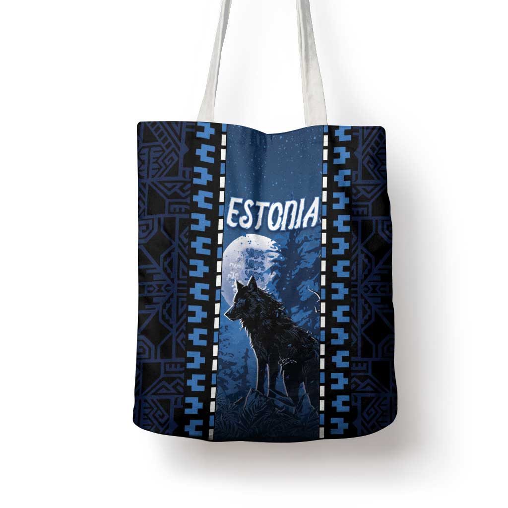 Estonia Tote Bag Night Wolf With Pattern - Wonder Print Shop