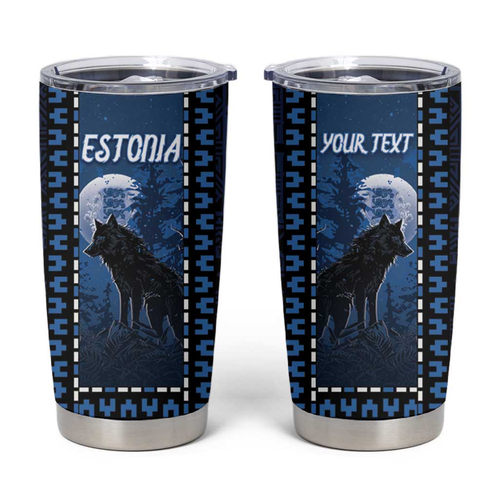 Personalized Estonia Tumbler Cup Night Wolf With Pattern - Wonder Print Shop