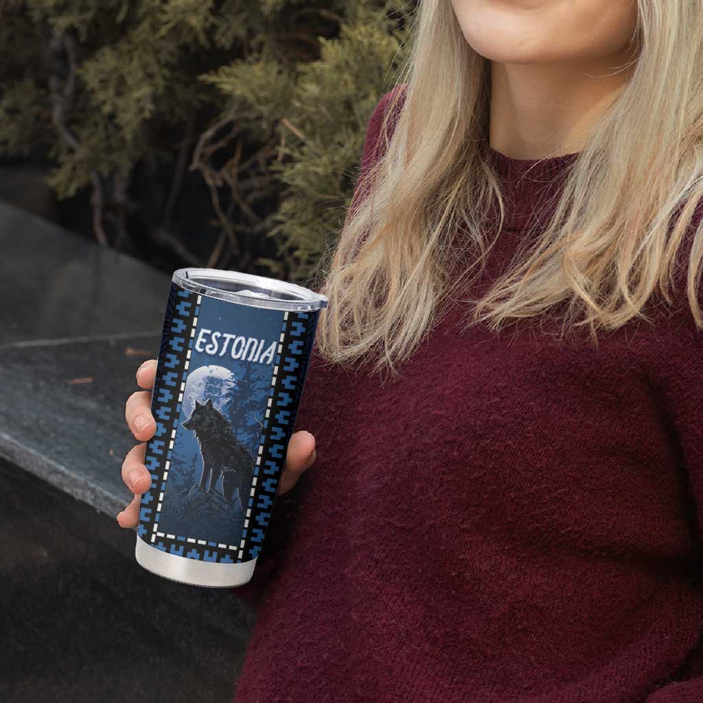 Personalized Estonia Tumbler Cup Night Wolf With Pattern - Wonder Print Shop