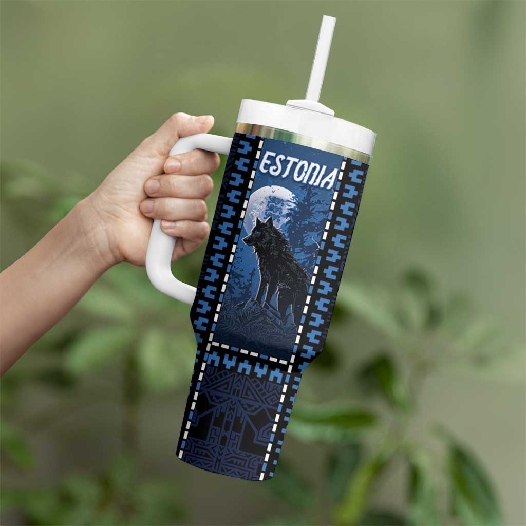 Personalized Estonia Tumbler With Handle Night Wolf With Pattern - Wonder Print Shop