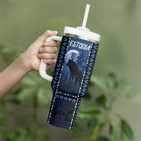 Personalized Estonia Tumbler With Handle Night Wolf With Pattern - Wonder Print Shop