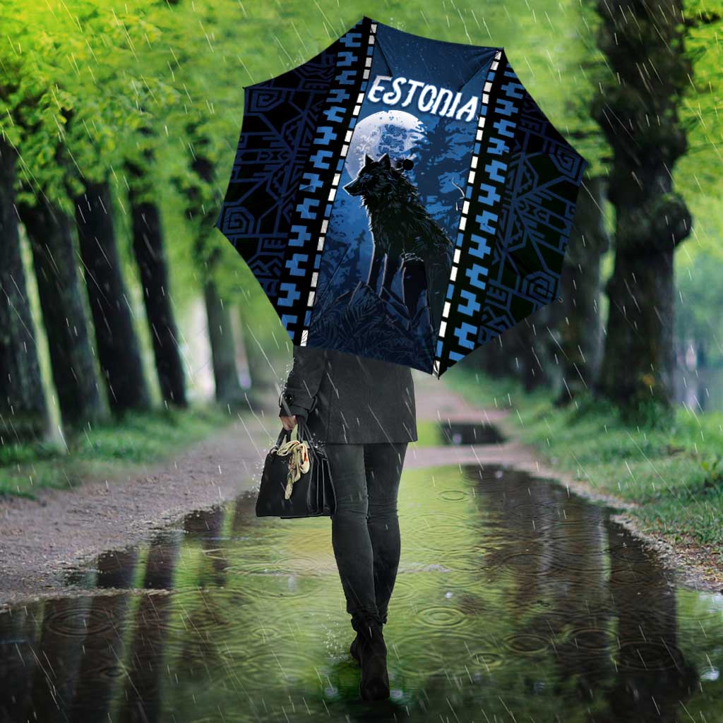 Estonia Umbrella Night Wolf With Pattern - Wonder Print Shop
