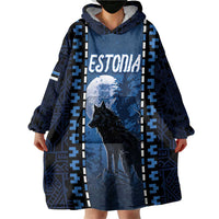 Personalized Estonia Wearable Blanket Hoodie Night Wolf With Pattern - Wonder Print Shop