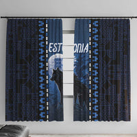 Estonia Window Curtain Night Wolf With Pattern - Wonder Print Shop