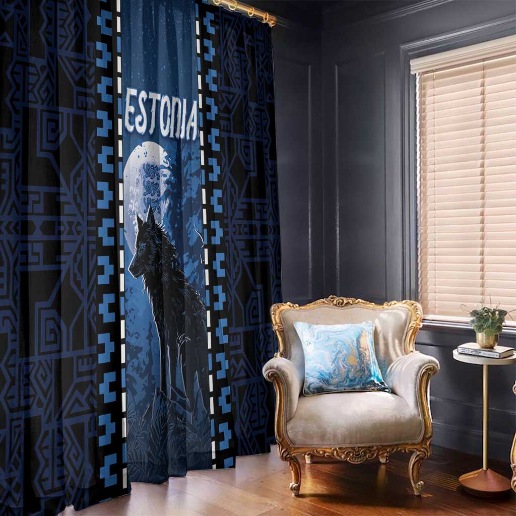 Estonia Window Curtain Night Wolf With Pattern - Wonder Print Shop