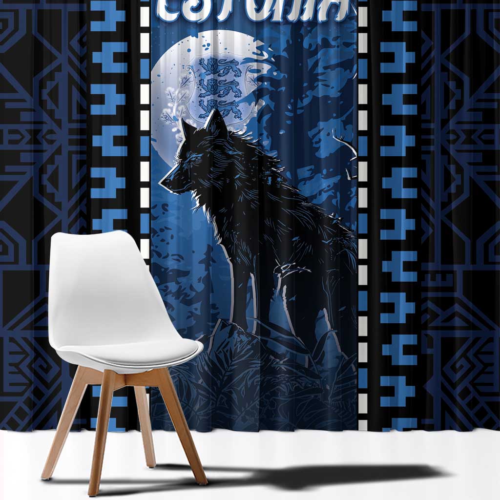 Estonia Window Curtain Night Wolf With Pattern - Wonder Print Shop