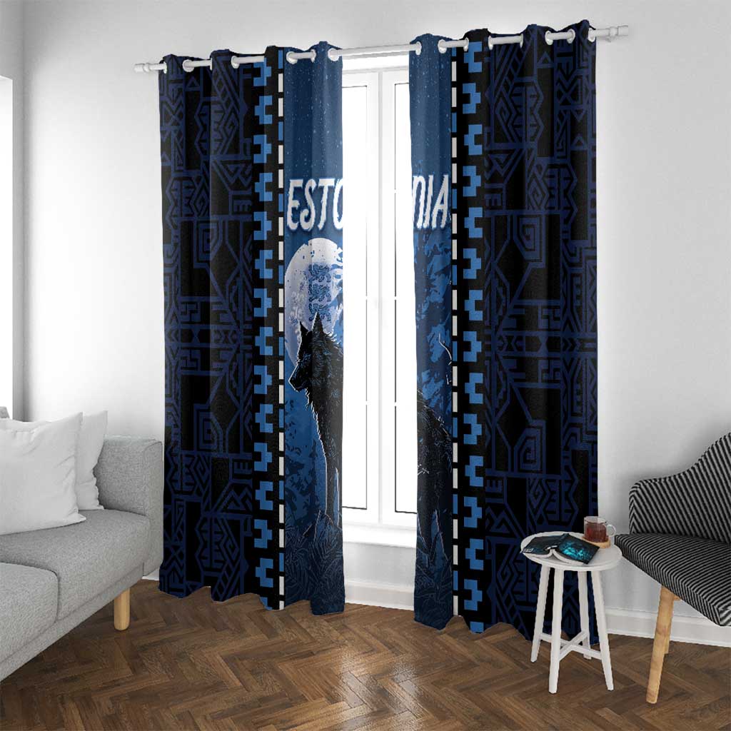 Estonia Window Curtain Night Wolf With Pattern - Wonder Print Shop