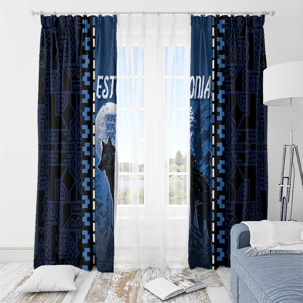 Estonia Window Curtain Night Wolf With Pattern - Wonder Print Shop