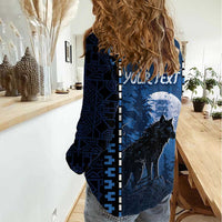 Personalized Estonia Women Casual Shirt Night Wolf With Pattern - Wonder Print Shop