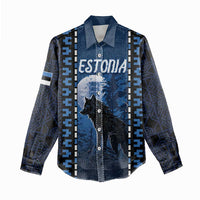 Personalized Estonia Women Casual Shirt Night Wolf With Pattern - Wonder Print Shop