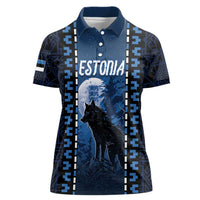 Personalized Estonia Women Polo Shirt Night Wolf With Pattern - Wonder Print Shop