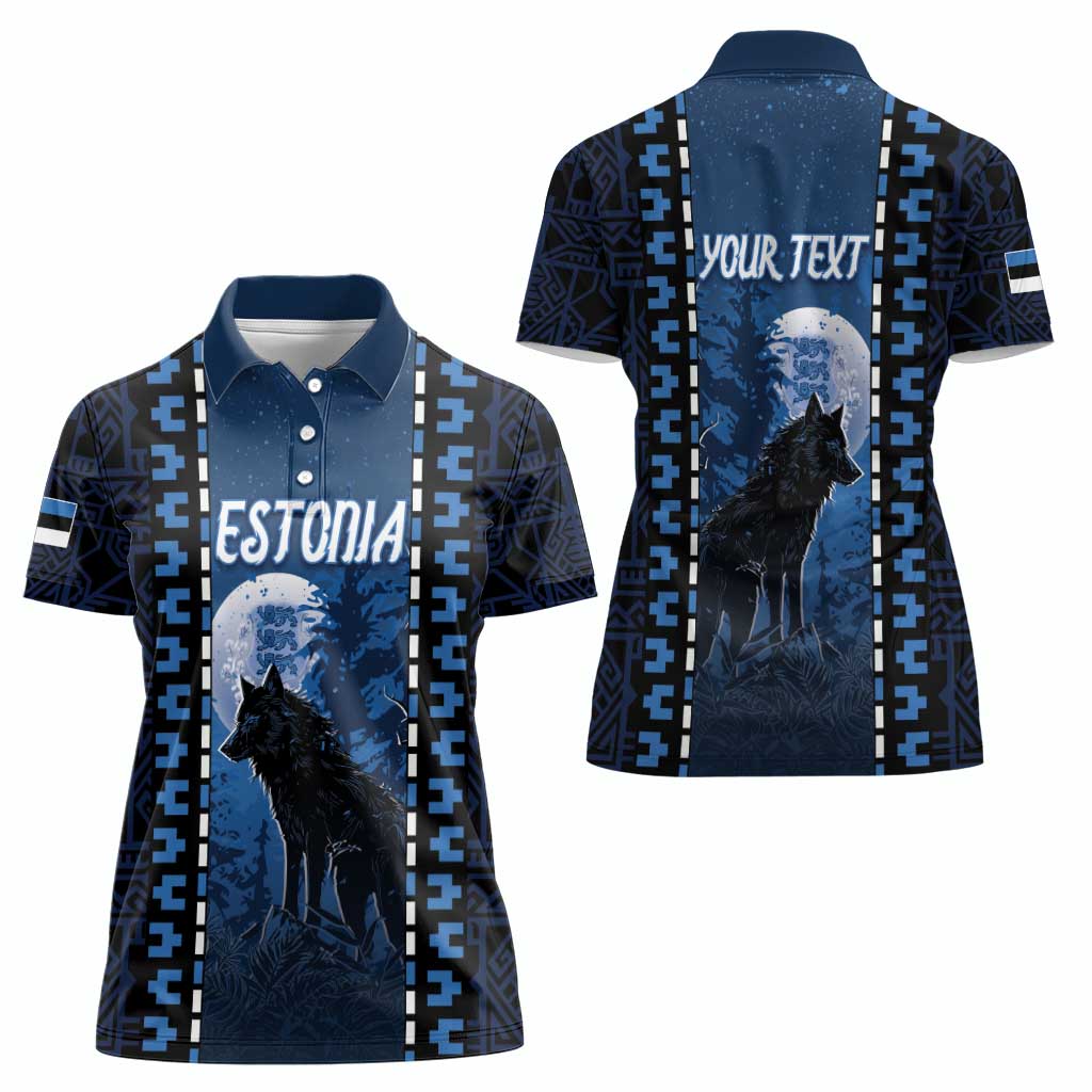 Personalized Estonia Women Polo Shirt Night Wolf With Pattern - Wonder Print Shop