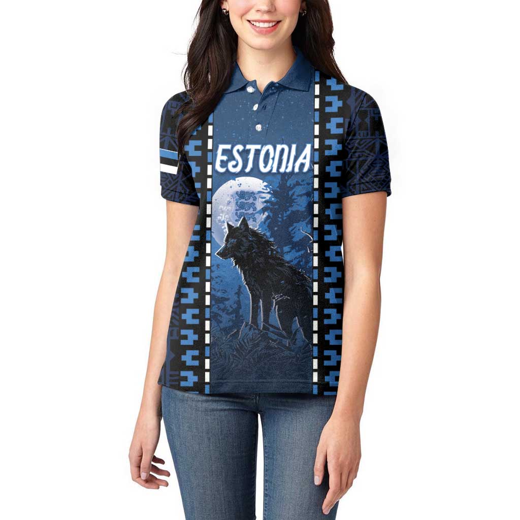 Personalized Estonia Women Polo Shirt Night Wolf With Pattern - Wonder Print Shop
