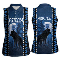 Personalized Estonia Women Sleeveless Polo Shirt Night Wolf With Pattern - Wonder Print Shop