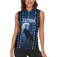 Personalized Estonia Women Sleeveless Polo Shirt Night Wolf With Pattern - Wonder Print Shop