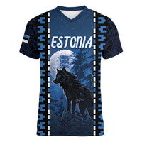 Personalized Estonia Women V-Neck T-Shirt Night Wolf With Pattern - Wonder Print Shop