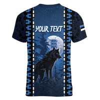 Personalized Estonia Women V-Neck T-Shirt Night Wolf With Pattern - Wonder Print Shop