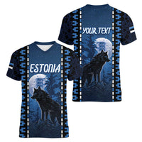 Personalized Estonia Women V-Neck T-Shirt Night Wolf With Pattern - Wonder Print Shop