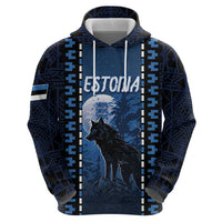 Personalized Estonia Zip Hoodie Night Wolf With Pattern - Wonder Print Shop