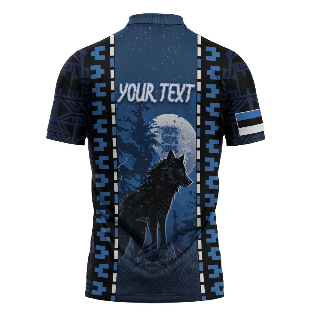 Personalized Estonia Zipper Polo Shirt Night Wolf With Pattern - Wonder Print Shop