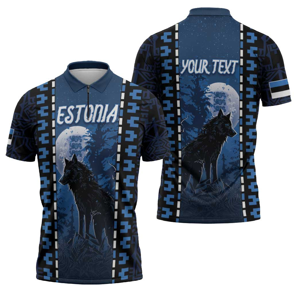 Personalized Estonia Zipper Polo Shirt Night Wolf With Pattern - Wonder Print Shop