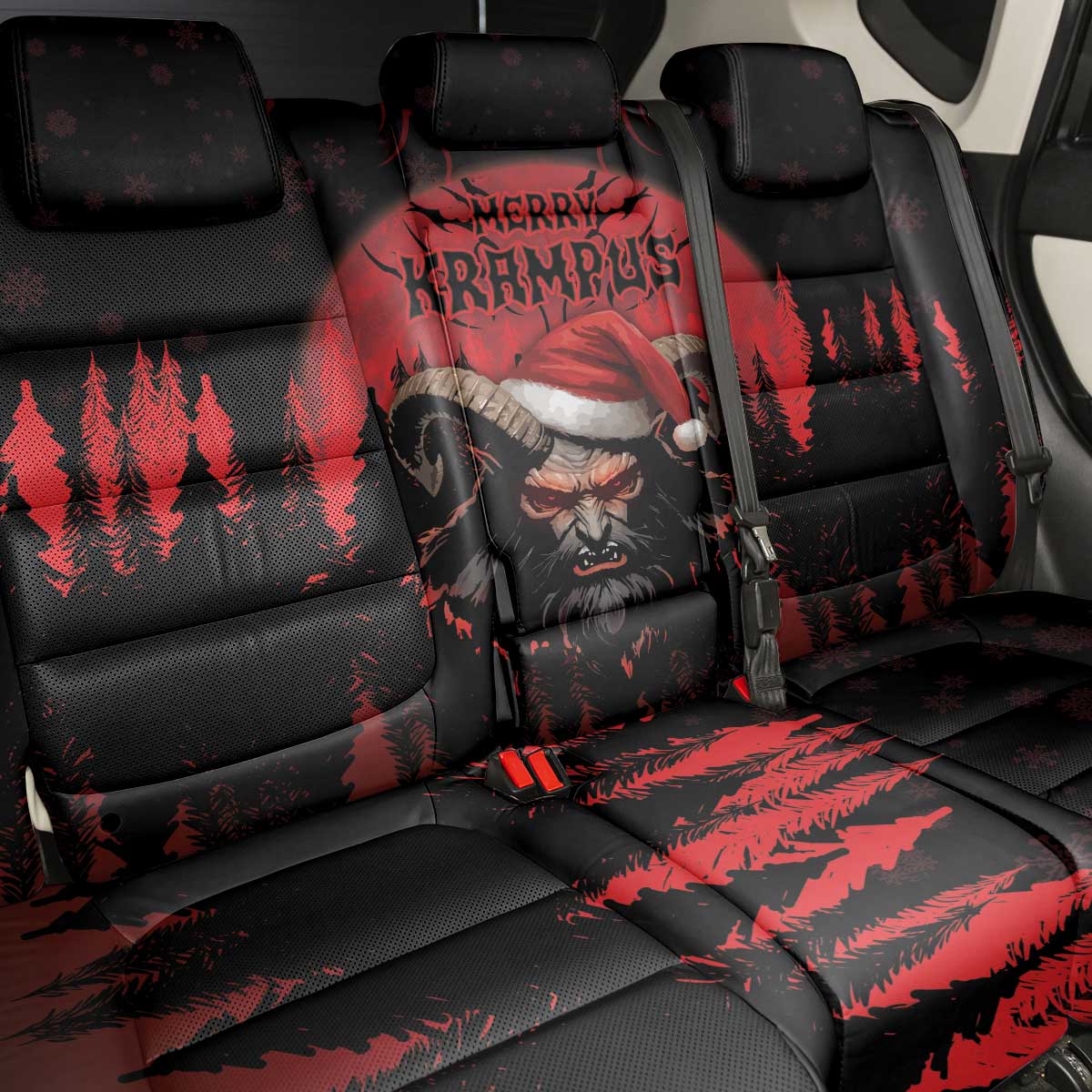 Merry Krampus Back Car Seat Cover Dark Grunge Christmas - Wonder Print Shop