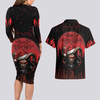 Merry Krampus Couples Matching Long Sleeve Bodycon Dress and Hawaiian Shirt Dark Grunge Christmas - Wonder Print Shop