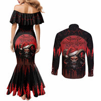 Merry Krampus Couples Matching Mermaid Dress and Long Sleeve Button Shirt Dark Grunge Christmas - Wonder Print Shop