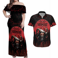 Merry Krampus Couples Matching Off Shoulder Maxi Dress and Hawaiian Shirt Dark Grunge Christmas - Wonder Print Shop