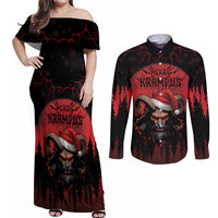 Merry Krampus Couples Matching Off Shoulder Maxi Dress and Long Sleeve Button Shirt Dark Grunge Christmas - Wonder Print Shop