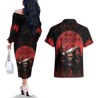 Merry Krampus Couples Matching Off The Shoulder Long Sleeve Dress and Hawaiian Shirt Dark Grunge Christmas - Wonder Print Shop