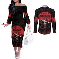 Merry Krampus Couples Matching Off The Shoulder Long Sleeve Dress and Long Sleeve Button Shirt Dark Grunge Christmas - Wonder Print Shop