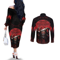 Merry Krampus Couples Matching Off The Shoulder Long Sleeve Dress and Long Sleeve Button Shirt Dark Grunge Christmas - Wonder Print Shop
