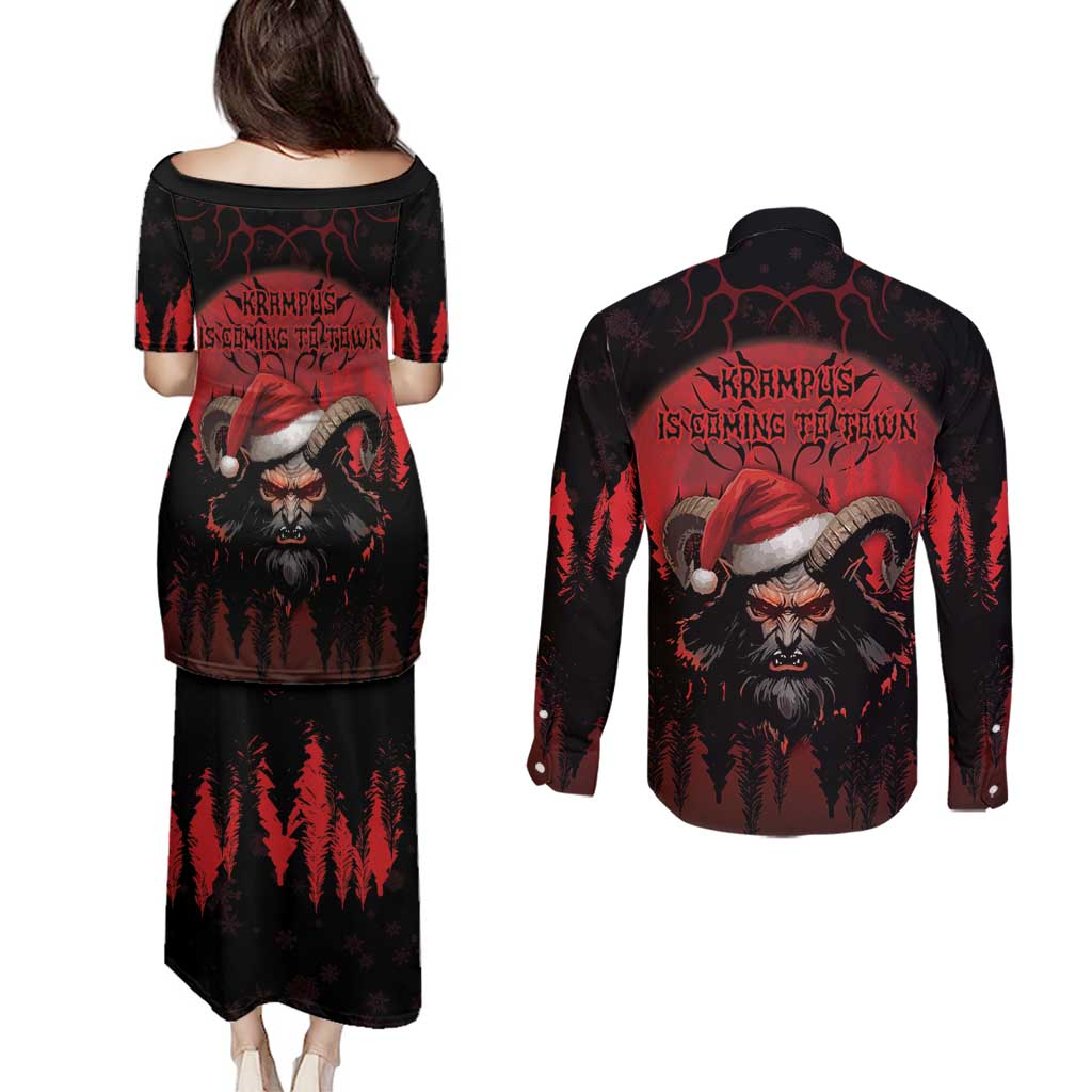 Merry Krampus Couples Matching Puletasi and Long Sleeve Button Shirt Dark Grunge Christmas - Wonder Print Shop